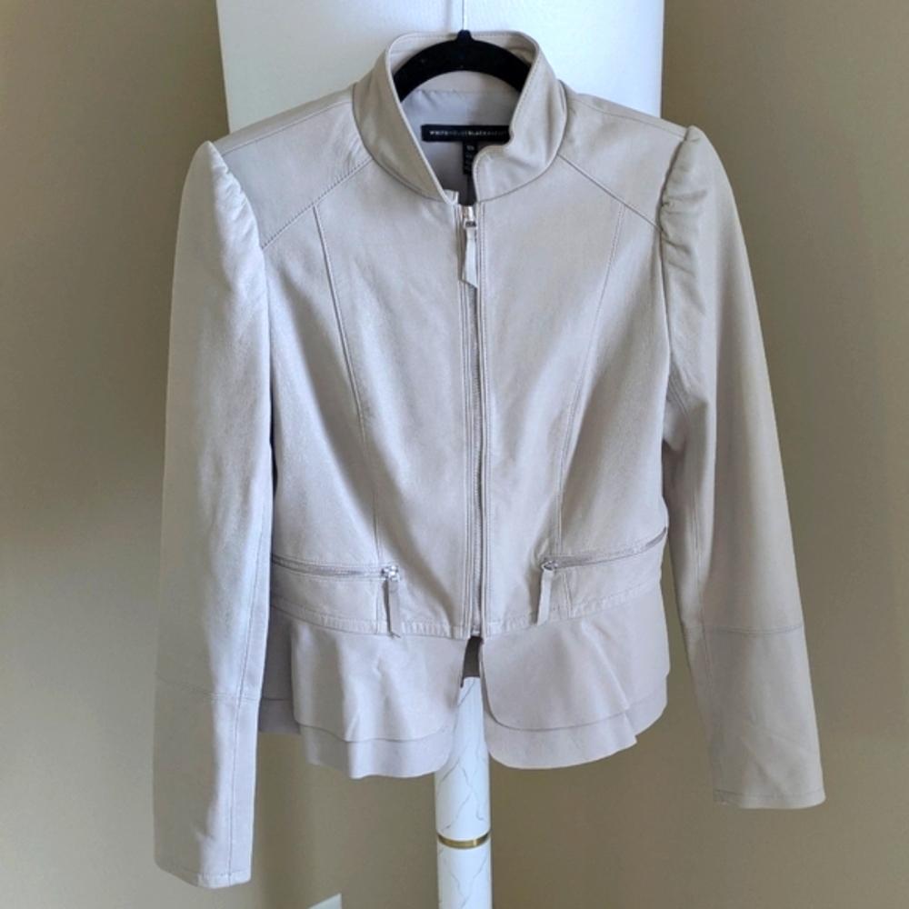 WHBM Cream Leather Jacket with Classic Collar